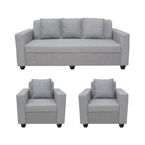 Image of Bharat Lifestyle Lexus Fabric 5 Seater Sofa Set (Light Grey)