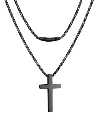 Collier pendentif croix chrétienne noir pour homme avec chaîne de 45cm