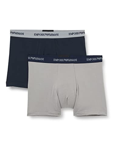 Emporio Armani Men's Stretch Cotton Classic Logo Boxer Brief, Grey/Marine, Medium