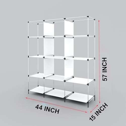 Image of GTC Printed Collapsible Wardrobe Portable Foldable Closet for Clothes Almira, 12 Shelves, 1 Side Pocket Non-Woven Fabric 100 GSM (5000-3 Peacock Blue)