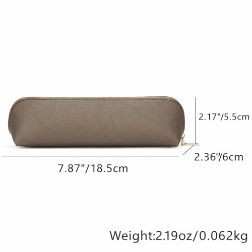 Image of Pencil Case Small Pencil Pouch Slim Zipper Pen Holder School Office College(Pearl Brown,Faux Leather)