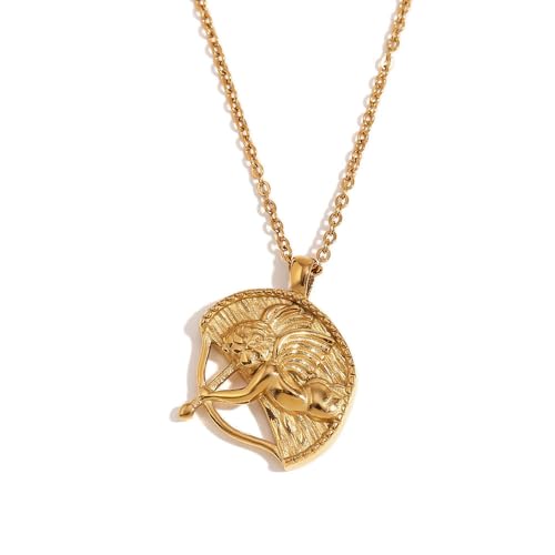 IMINI Collier avec pendentif ange cupidon en acier inoxydable plaqué or 18 carats gardien aile arc...