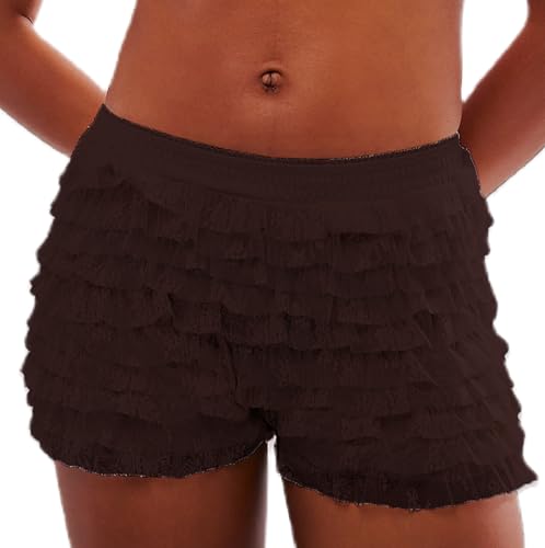 NUFIWI Women Floral Lace Shorts Ruffle Layered Bloomers Y2k Mid Rise Micro Shorts Booty Sexy Coquette Boyshorts