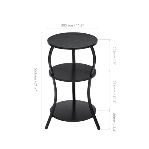 Vintage Small Round Side Table, 3-Tier Slim Waist Circular End Table with Storage Shelf, Compact Tea Sofa Side Table, Round Corner Coffee Table Nightstand for Living Room Bedroom Small Spaces,Black - Image 4