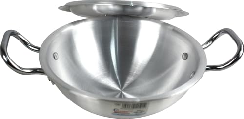 Round Aluminium Karahi Cooking Bowl Traditional Kadai Curry Cooking Serving Bowls Indian Platter (24cm (3.6L))