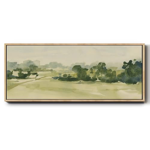 Renditions Gallery Floater Framed Canvas For Office Natural Watercolor Pasture Rural Land Painting for Office Bedroom Kitchen Lobby - 8"X20" NATURAL Frame GAL039