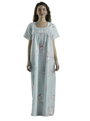 Image of 9shines Label Stylish Chikankari Cotton Nighty Maxi for Women | Full Length Nightgown | Nightdress with Pocket | Embroidery Nighty | Soft Comfortable Cotton Nightwear (1545)