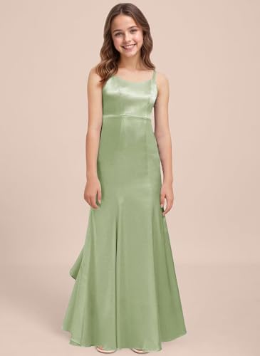 dideyttawl Mermaid Junior Bridesmaid Dress V Neck Stretch Satin Ruffles Bow Flower Girl Dress 25224