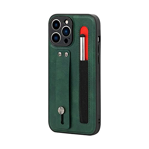 Coque iPhone 13 Pro mince anti-chute robuste verte avec dragonne givrée ajustée de protection
