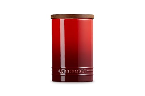 Image of Le Creuset Signature Large Salt Cellar and Storage Canister with Wood Lid, 26 oz., Cerise