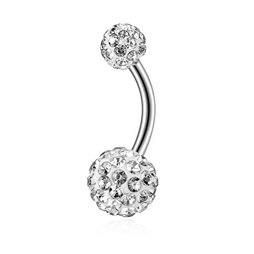 Gabry&jwl Crystals Belly Button Rings14G Stainless Steel Curve Navel Rings Shamballa CZ Sparkly Disco Balls Belly Rings Belly Piercing Jewelry for Women