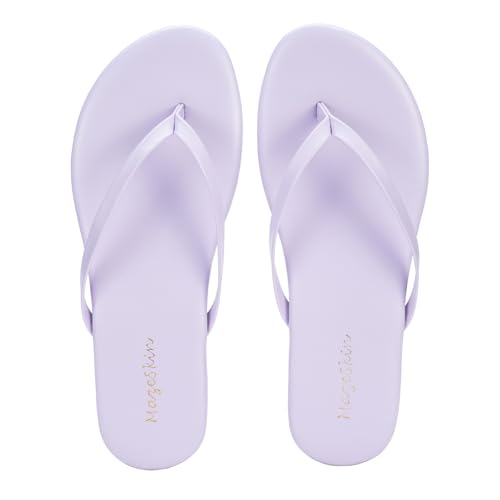 Image of mazeskin Women's Memory Foam Comfortable Flat Thong Sandals Dressy Summer Beach Leather Slide Flip Flops