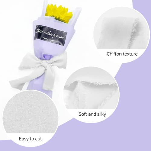 Chiffon Ribbon, 3 Rolls 1.5 Inch X 6 Yard Handmade Fringe Chiffon, Handmade Silk Ribbon For Gift Wrapping, Wedding Invitations, Bouquet Wrap, Bridal Bouquets, Diy Crafts (White/Dusty Pink/Brown) #TOP2