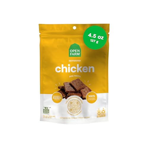 Open Farm Dehydrated Chicken Grain-Free Dog Treats, Humanely Raised Chicken Recipe with Natural Simple Ingredients and No Artificial Flavors or Preservatives, 4.5 Oz, 3 Pack