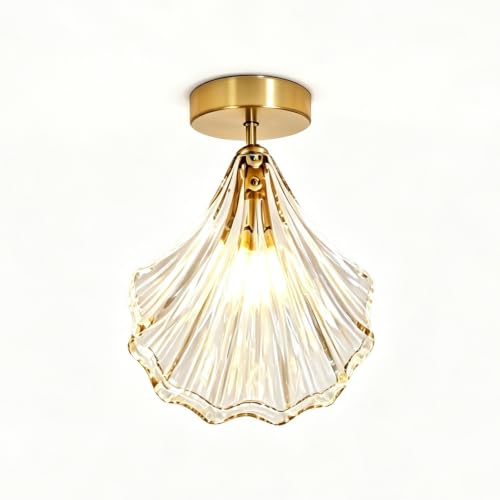 Lámpara de techo de oro semi rasante con pantalla de vidrio transparente para entrada