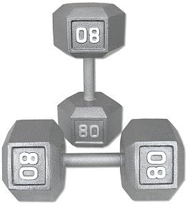Pair 80 Lb. Cast Iron Hex Dumbbells