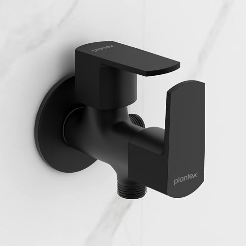 Image of Plantex Angle Valve 2 in 1 with Brass Spindle /Two Way Angle Cock Tap with Wall Flange & Teflon Tape /Anglular Tap for Bathroom- Pack of 1 (Saga, Black)