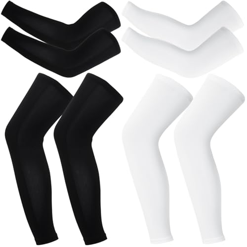 Loppdece Arm Sleeves Bein Sleeve, 2 Paar UV Sonnenschutz Arm Ärmel+2 Paar Sonnenschutz Knieschutz, Kompression Knieschutz Kompression Armwärmer für Radfahren Freien Sport Laufender Basketball(M)