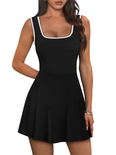 Image of NIASHOT Women's Athletic Dress with Built-in Shorts & Pockets Workout Tennis Golf Active Wear U Neck A-line Dresses