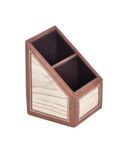 Image of Premsons Leather Holder Desk Supplies Organizer, Brown