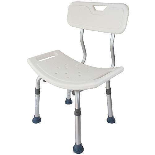 Mobiclinic, Costa, Silla o taburete de baño, de ducha, ortopédica, altura regulable, respaldo, montaje sin herramientas, conteras antideslizantes