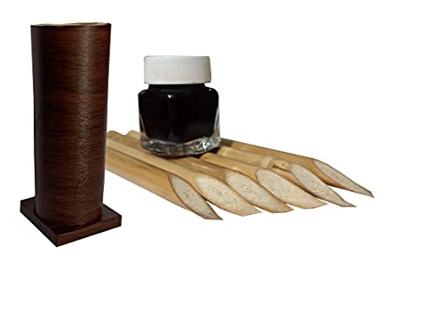ASAD Calligraphy Art Set (six pens, 20 ml Ink &Pot, and laminated PVC Wooden Desk Pencil Box)