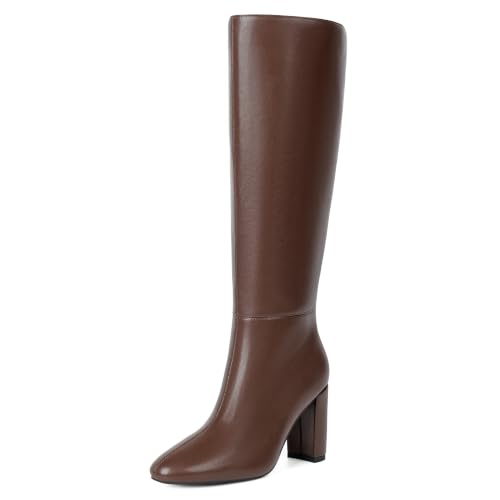 Image of Modatope Knee High Boots for Women Chunky Heel Rounded Toe Tall Boots | 2026 Fashion Winter Fall Boots for Women,Side Zipper PU Leather Long Dress Boots, Block Heel Tall Boots