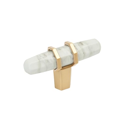 Image of Amerock 2-1 /2 inch Bar Carrione Marble White /Champagne Bronze Cabinet Knob | Durable Zinc drawer knob and cabinet hardware, ideal for kitchen cabinets, bathroom vanities, dressers, and furniture