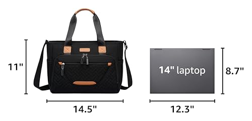 Image of FHELAD Diaper Bag Tote for Women, Baby Diaper Bag 16L (Black) | 5 Insulated Pockets, Stroller Clip, 15.6 Inch Laptop Compartment, Detachable Shoulder Strap