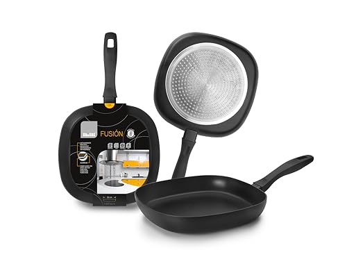 Grill - parrilla de 26x26 cm, en acero inoxidable, con revestimiento antiadherente, ideal para asar y cocinar a la parrilla con facilidad.