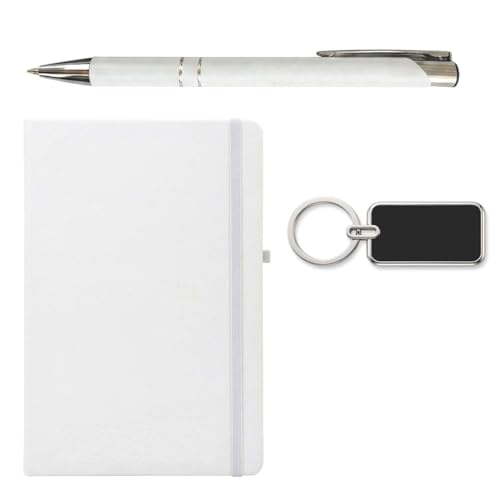 Image of Personalized Diary, Metal Pen & Keychain Set | Size A5-192 Page Writing Journal | Engraved Gift Set for Office, Corporate Events, Diwali, Christmas & Special Occasions | Bestsellers | Perfect For Corporate Gifting (White)
