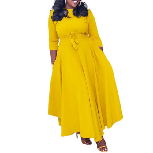 Vestido largo africano talla grande que estiliza la silueta con su lazo