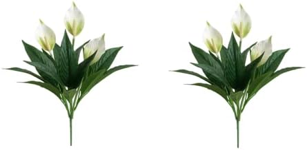 CURTEK 2 Pcs Artificial Plants 18.5inch Artificial Anthurium Fake Tropical Green Floral Plants for Wedding Garden Office Home Decor,White