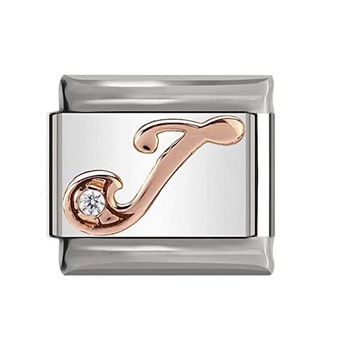 Italian Charms Abalorio de oro rosa con letra A-Z para todas las pulseras de 9 mm, Acero inoxidable, No es una piedra preciosa