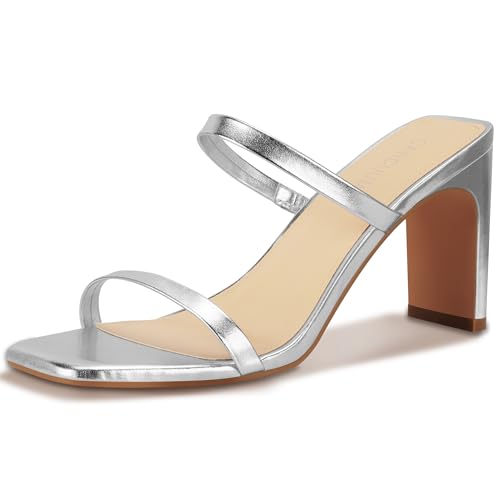 Image of Carcuume Women's Square Toe Two Strap Open Toe Block Heels Sandals Slip On Shoes