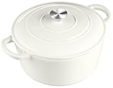 6 Quart Dutch Oven mit Deckel, Leonyo 6QT Schmortopf aus emailliertem Gusseisen, für Sauerteigbrot, robustes Kochgeschirr zum Schmoren, Eintöpfen, Braten, Weiß