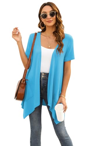 Image of Veryoung Floral Short Sleeve Cardigans for Women Casual Drape Open Front Lightweight Summer Cardigan with Pocket High Low Hem