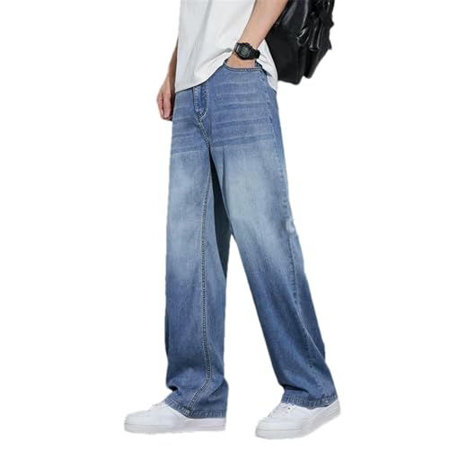 Gradient Jeans Men Summer Smooth Lyocell Fabric Wide Leg Pants Wear Slacks Street Denim Pants Retro Thin Trousers