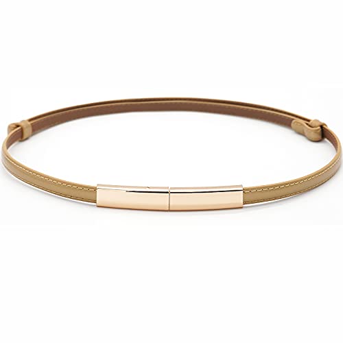 Glamorstar Women Skinny Patent Leather Slim Belt Adjustable Alloy Buckle Waist Belt For Dress Gold 100Cm #TOP20