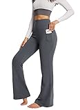 BALEAF Damen Yogahose Bootcut Schlaghose High Waist Sporthose mit Taschen für Yoga Alltag Grau L
