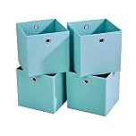Home Source Cube Storage Boxes, Collapsible Fabric Storage Baskets, Foldable Canvas Organising Boxes, 4 Piece, Aqua Blue