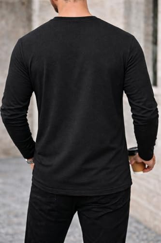 Image of Mack Jonney Men's Striped Ribbed Black Full Sleeve T-Shirt | Premium Soft Stretch Fabric | Casual Wear Round Neck Tee-M6265