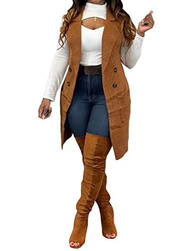 Image of Women's Casual Sleeveless Long Sweater Vest Open Front Cardigan Waistcoat