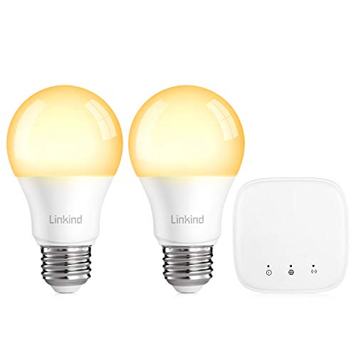 Linkind LED Zigbee Smart Bulb Starter Kit, 2 Dimmable Zigbee E26 Bulbs & 1 Mini Hub, 9W 2700K, 60W Equivalent, Compatible with Alexa