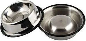 FUREVER FRIENDS Stainless Steel Dog/Cat Bowls with Removable Rubber Ring on The Base (200ml,Silver), Small Size Pet Bowls, Dog/Cat Food & Water Bowls, Small Pet Feeders (Pack of 2)