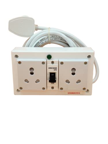 Image of INDRICO 16A Electric Multi Outlet Extension Board Box with MCB for Heavy Duty PVC White Pack of 1 (1.5 MM 2000 Watts, 2 Meter Cable)