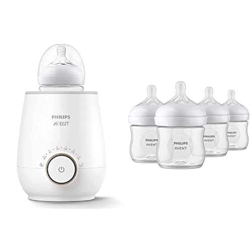 Image of Philips Avent Baby Bottle Warming Bundle with Natural Baby Bottles with Natural Response Nipples, 4 Ounce, 4 Pack + Fast Baby Bottle Warmer