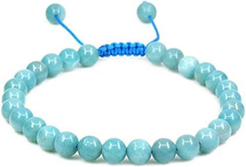 blue amazonite round smooth 6mm blue color beads adjustable thread cord bracelet for men, women, meditation, yoga, healing, prosperity CHIK-BR-52426