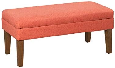 Homepop Home Decor | Upholstered Decorative Storage Ottoman Bench | Ottoman Bench with Storage for Living Room & Bedroom | Decorative Home Furniture, Mango Coral