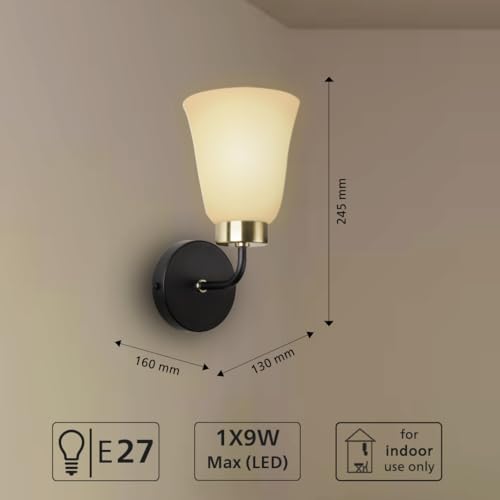Image of PHILIPS Trumpet Black & Brass Wall Light | Decorative Indoor Wall Lamp For Bedroom & Hall | Bulb Base : E27 (Bulb Not Included)